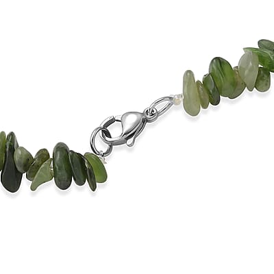 Nephrite Jade 355.00 ctw Beaded Necklace with Lobster Lock in Stainless Steel 32 Inches