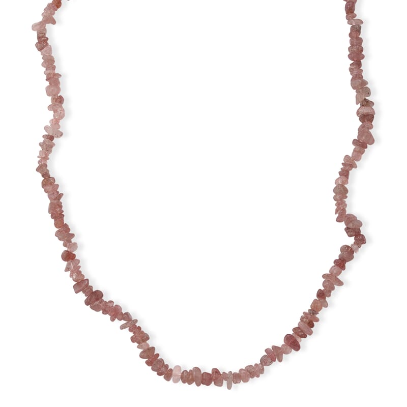 Strawberry Quartz 355.00 ctw Chips Necklace with Lobster Lock in Stainless Steel 32 Inches