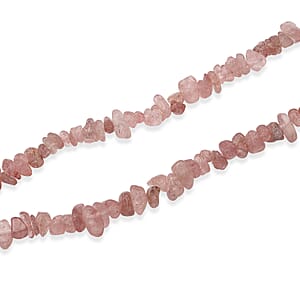 Strawberry Quartz 355.00 ctw Beaded Necklace with Lobster Lock in Stainless Steel 32 Inches
