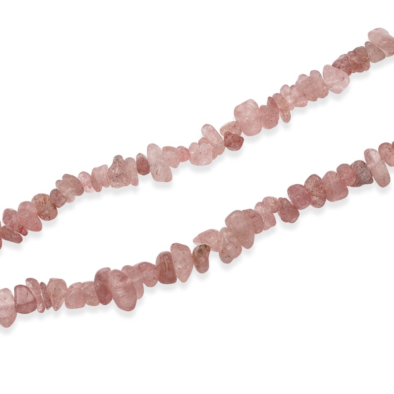 Strawberry Quartz 355.00 ctw Chips Necklace with Lobster Lock in Stainless Steel 32 Inches
