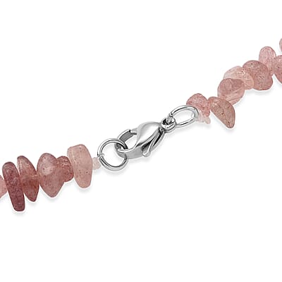 Strawberry Quartz 355.00 ctw Beaded Necklace with Lobster Lock in Stainless Steel 32 Inches