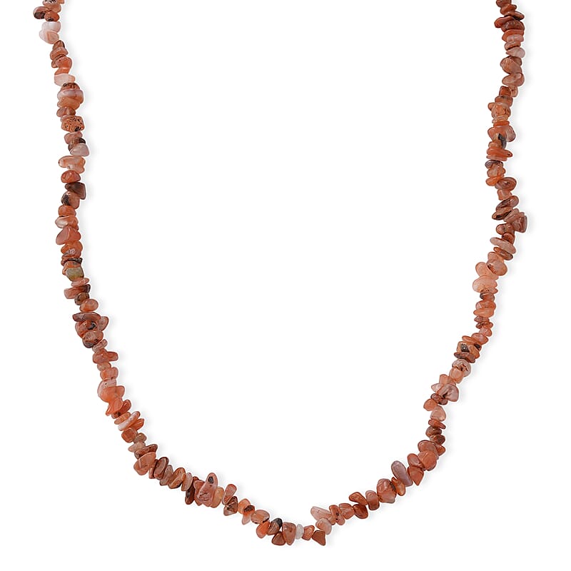 Carnelian 355.00 ctw Beaded Necklace with Lobster Lock in Stainless Steel 32 Inches