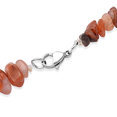 Carnelian 355.00 ctw Beaded Necklace with Lobster Lock in Stainless Steel 32 Inches