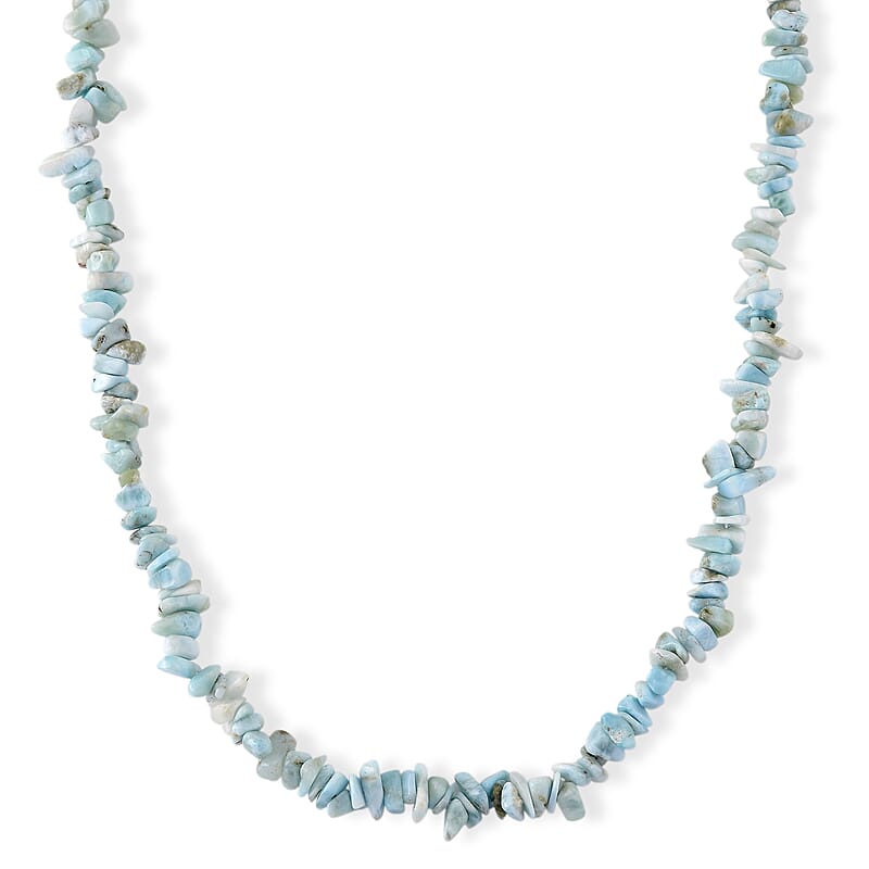 Larimar 160.00 ctw Chips Necklace in Stainless Steel 18-20 Inches