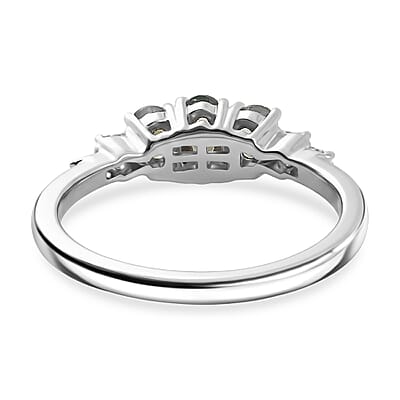 D'Joy Narsipatnam Alexandrite and Diamond 0.70 ctw Regal Shift Three-Stone Ring in Rhodium Over Sterling Silver (Size 7.0)