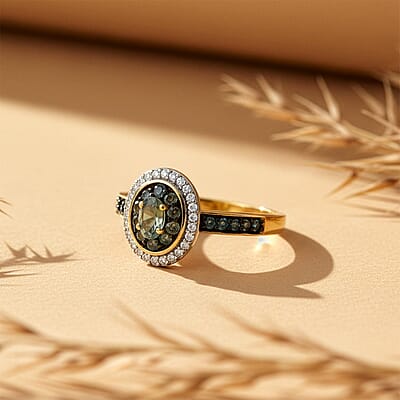 D'Joy Narsipatnam Alexandrite and Moissanite 0.85 ctw Crown of Firelight Ring in 18K Vermeil Yellow Gold Over Sterling Silver (Size 5.0)