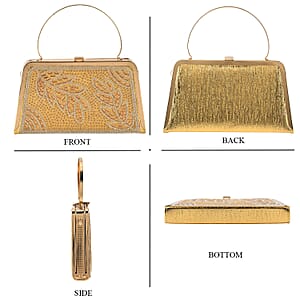 La Marey Golden Leaf Pattern Crystal Evening Clutch Bag