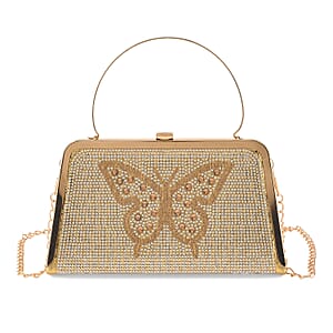 La Marey Golden Butterfly Pattern Crystal Evening Clutch Bag