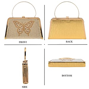 La Marey Golden Butterfly Pattern Crystal Evening Clutch Bag