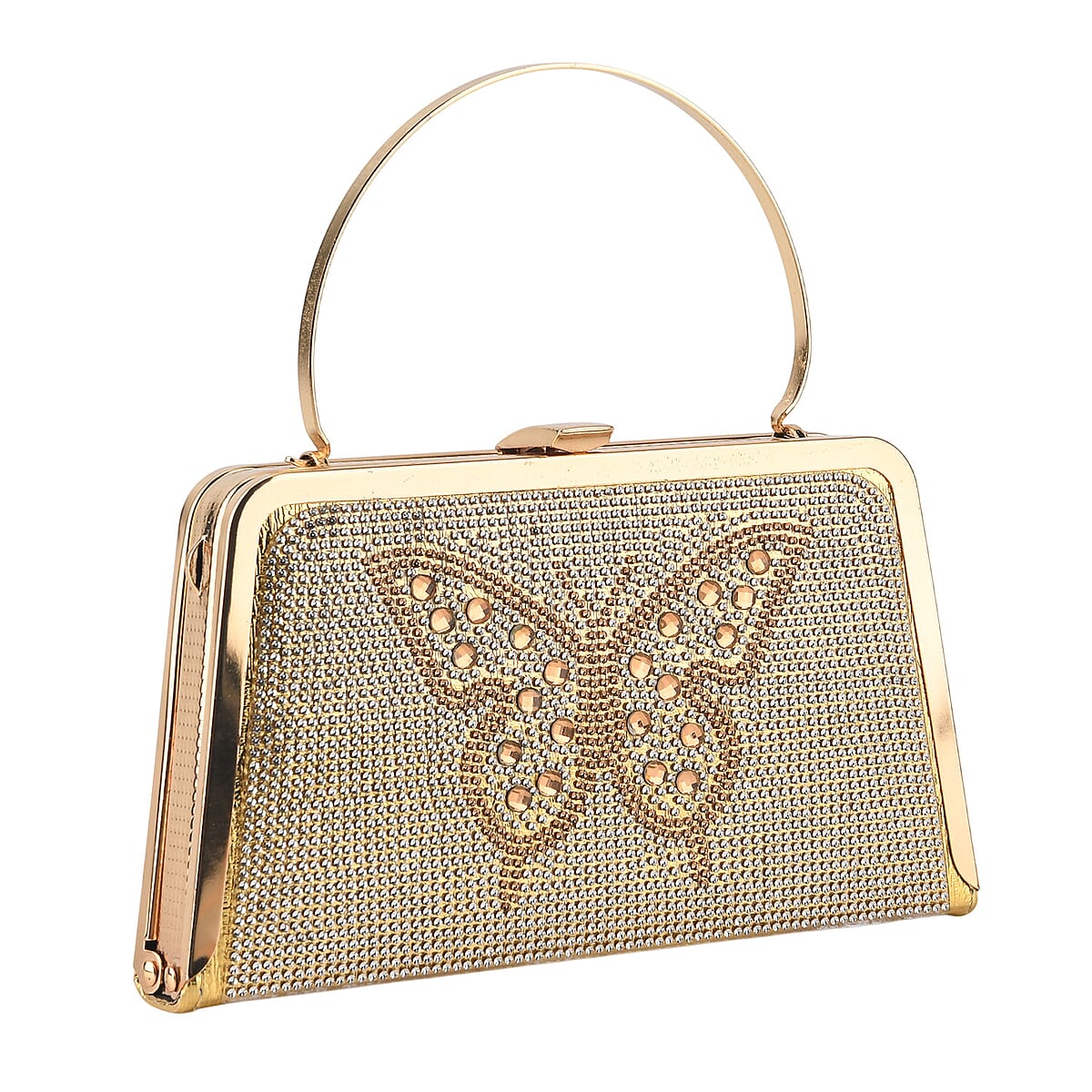 La Marey Golden Butterfly Pattern Crystal Evening Clutch Bag image number 3