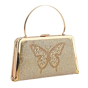 La Marey Golden Butterfly Pattern Crystal Evening Clutch Bag