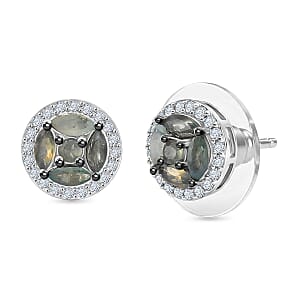 D'Joy Narsipatnam Alexandrite and Moissanite 1.00 ctw Stud Earrings in Rhodium Over Sterling Silver