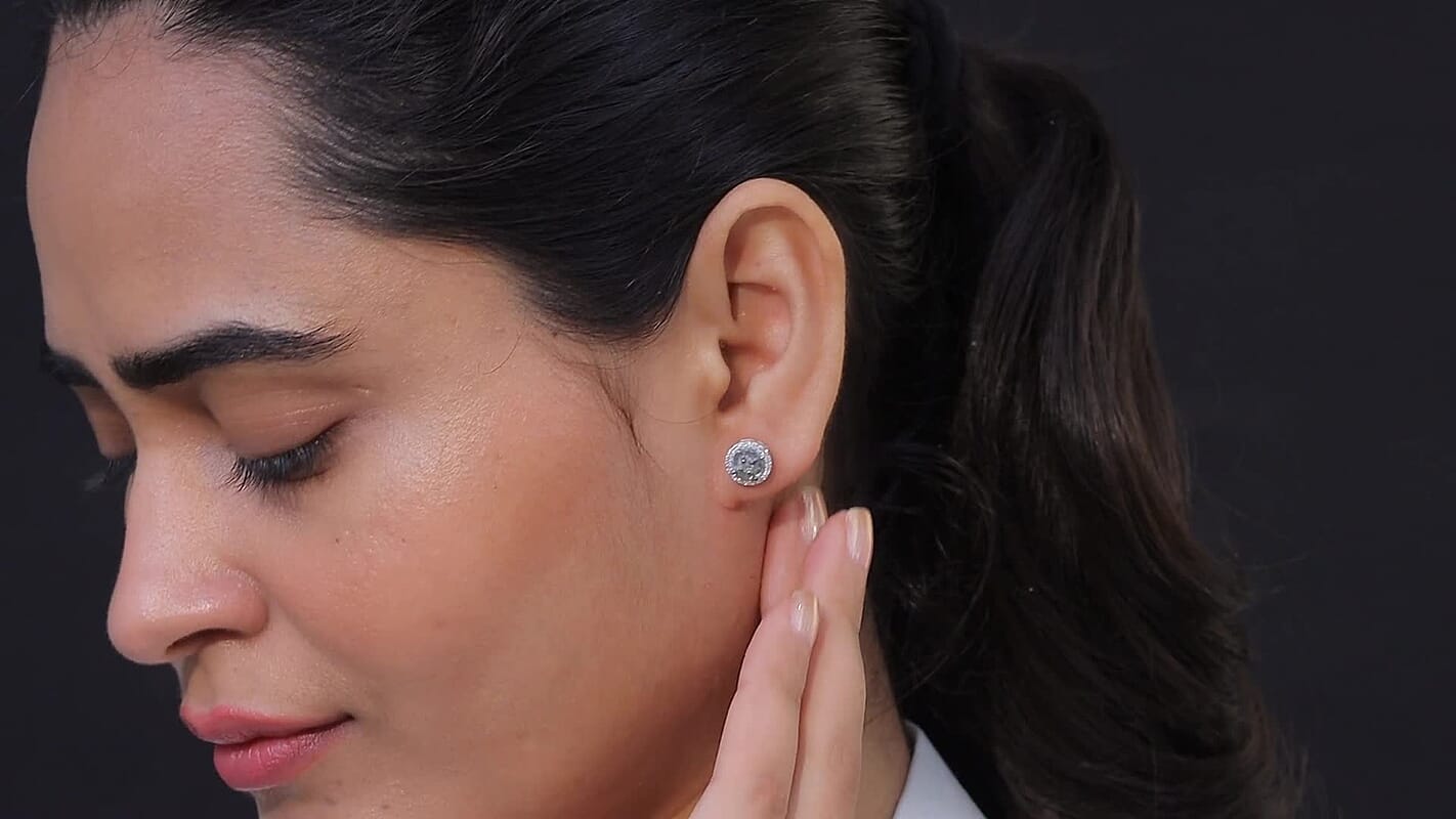 D'Joy Narsipatnam Alexandrite and Moissanite 1.00 ctw Stud Earrings in Rhodium Over Sterling Silver
