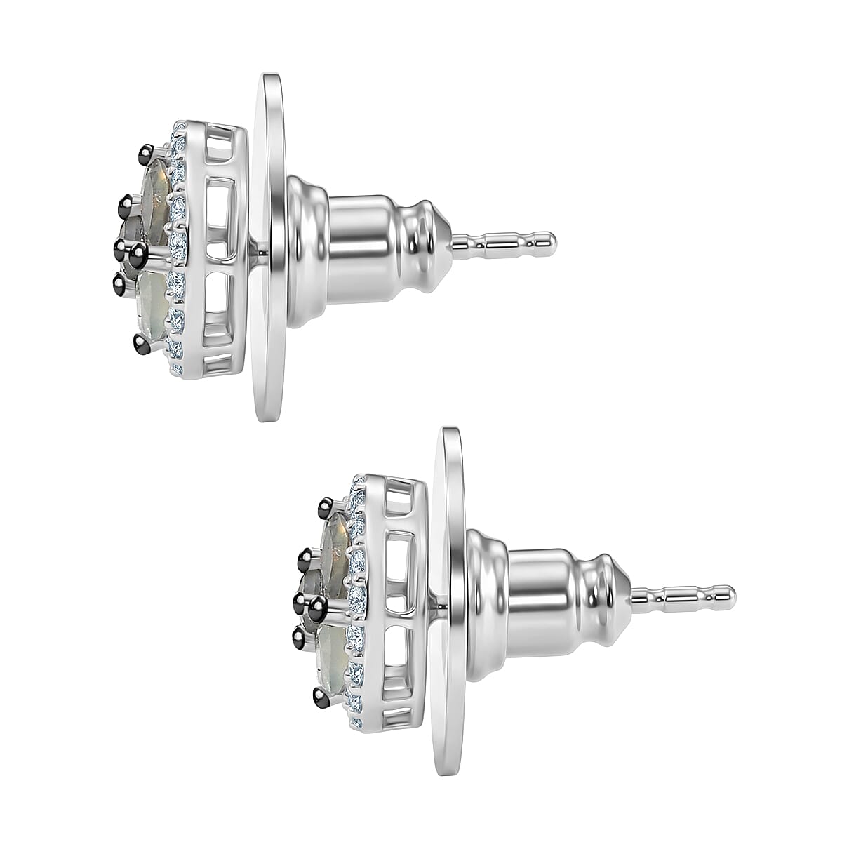 D'Joy Narsipatnam Alexandrite and Moissanite 1.00 ctw Stud Earrings in Rhodium Over Sterling Silver image number 3
