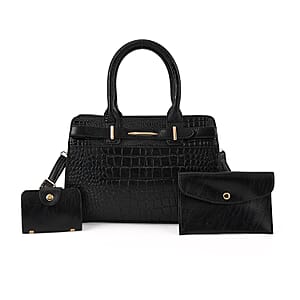 Passage Black 3pcs Set Multi Pocket Tote Bag and Wristlet