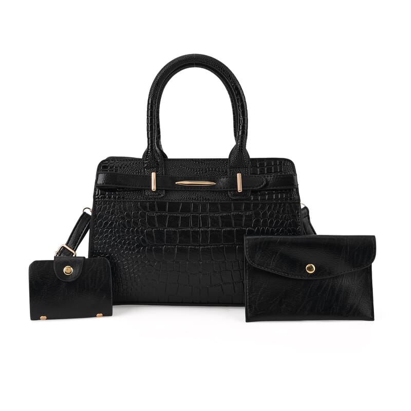 Passage Black 3pcs Set Multi Pocket Tote Bag and Wristlet