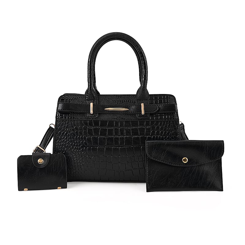 Passage Black 3pcs Set Multi Pocket Tote Bag and Wristlet