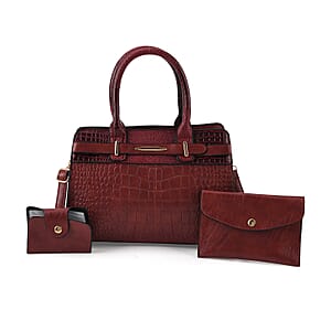 Passage Burgundy 3pcs Set Multi Pocket Tote Bag and Wristlet