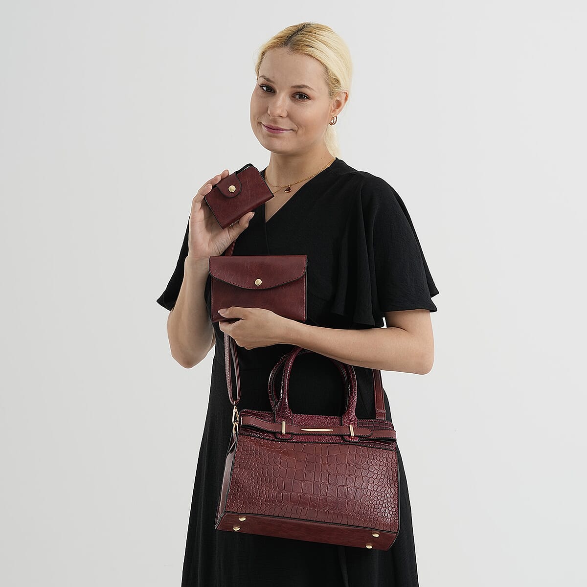 Passage Burgundy 3pcs Set Multi Pocket Tote Bag and Wristlet image number 1