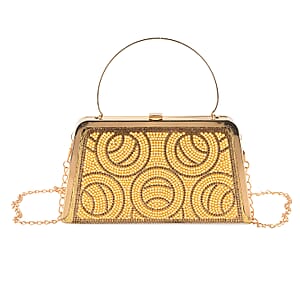 La Marey Golden Floral Pattern Crystal Evening Clutch Bag