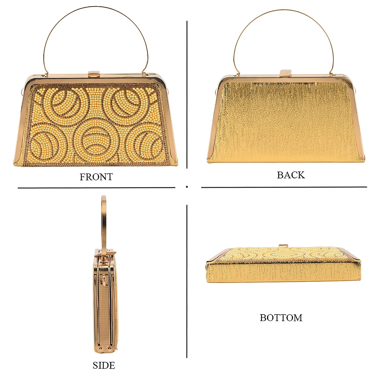 La Marey Golden Floral Pattern Crystal Evening Clutch Bag image number 1