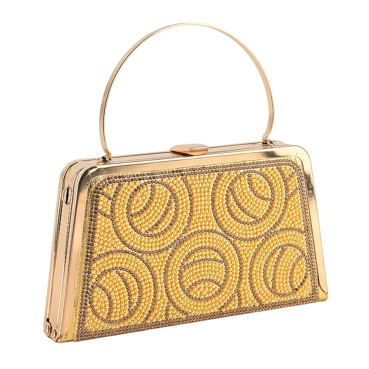 La Marey Golden Floral Pattern Crystal Evening Clutch Bag image number 3