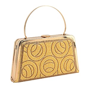 La Marey Golden Floral Pattern Crystal Evening Clutch Bag