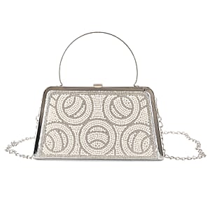 La Marey Silver Floral Pattern Crystal Evening Clutch Bag