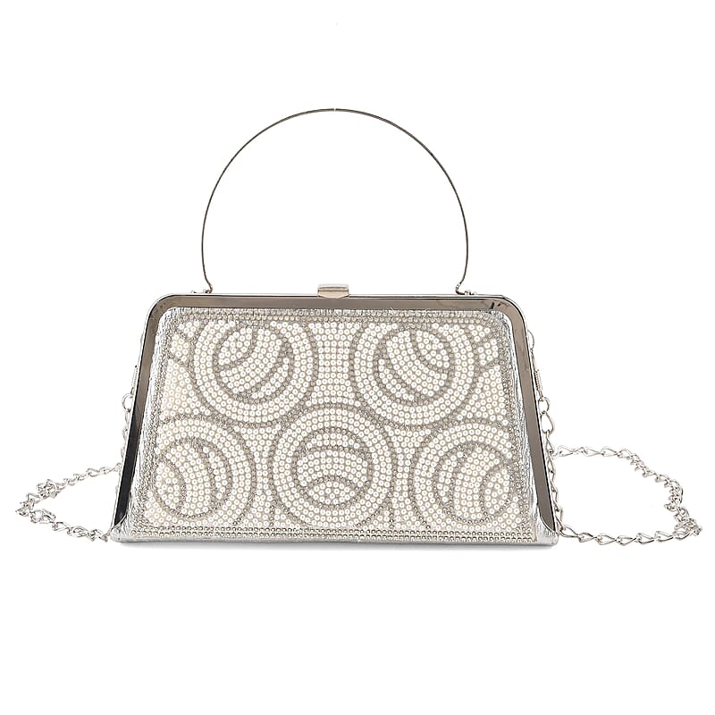 La Marey Silver Floral Pattern Crystal Evening Clutch Bag