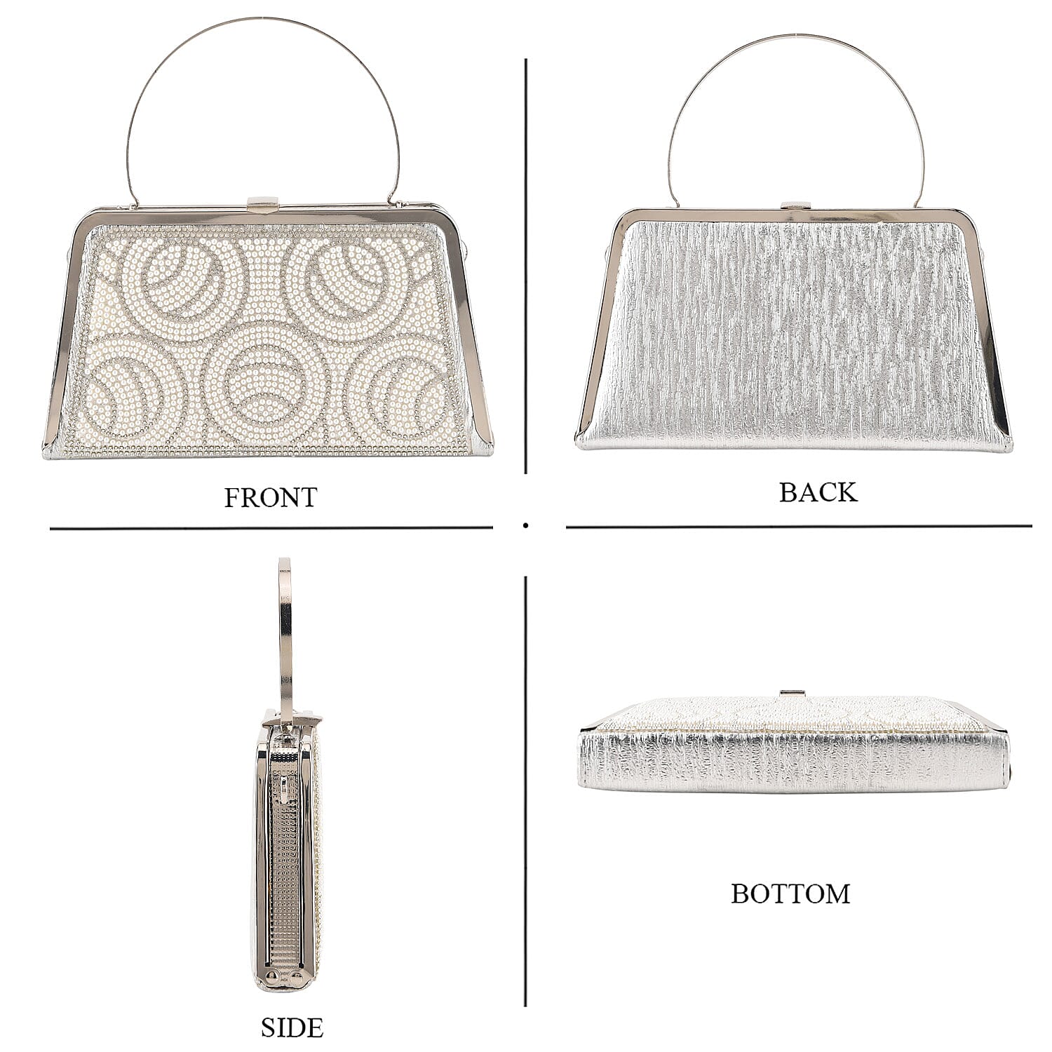 La Marey Silver Floral Pattern Crystal Evening Clutch Bag