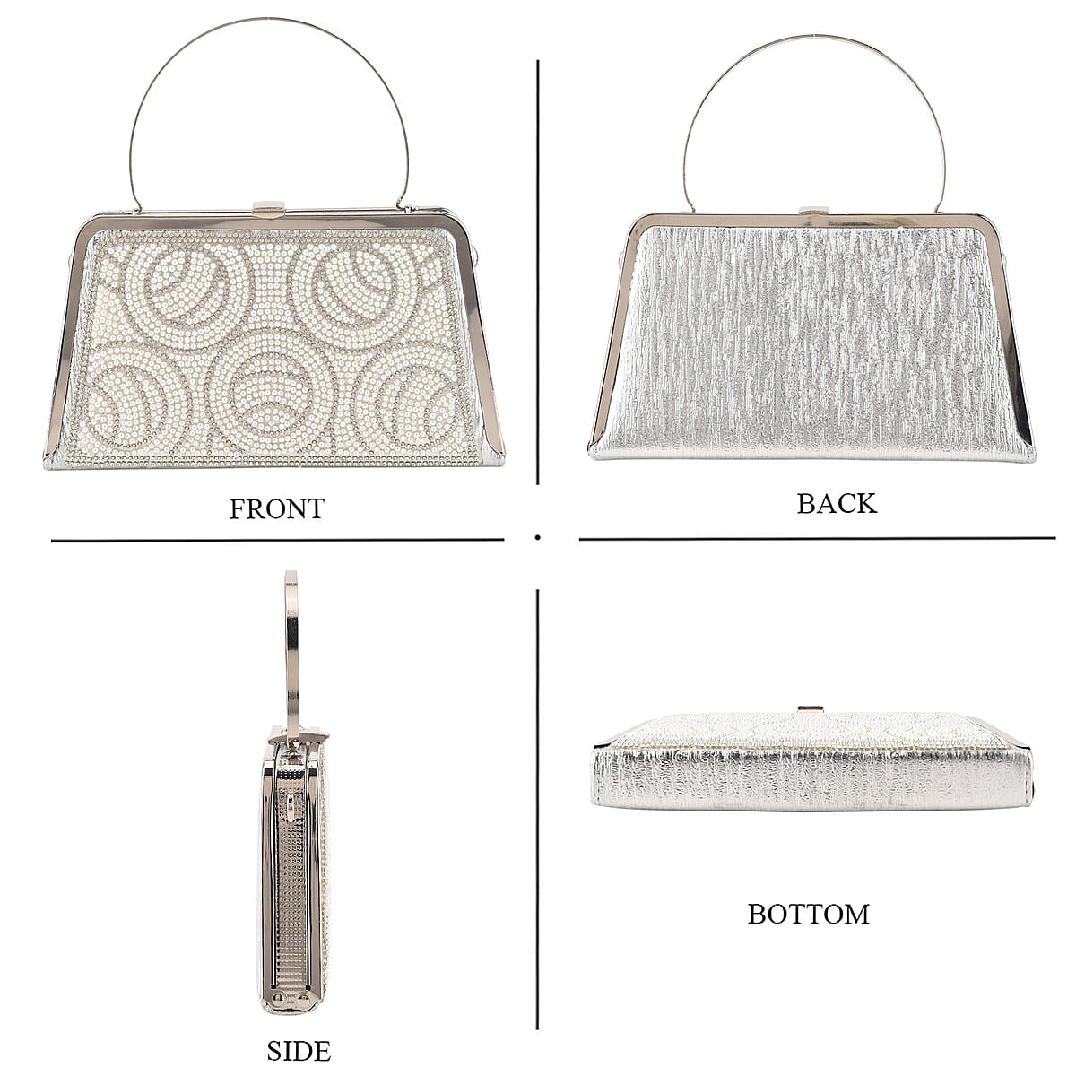 La Marey Silver Floral Pattern Crystal Evening Clutch Bag image number 1