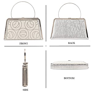 La Marey Silver Floral Pattern Crystal Evening Clutch Bag