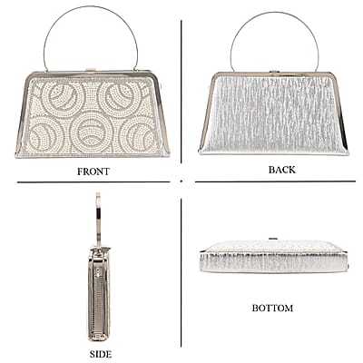 La Marey Silver Floral Pattern Crystal Evening Clutch Bag