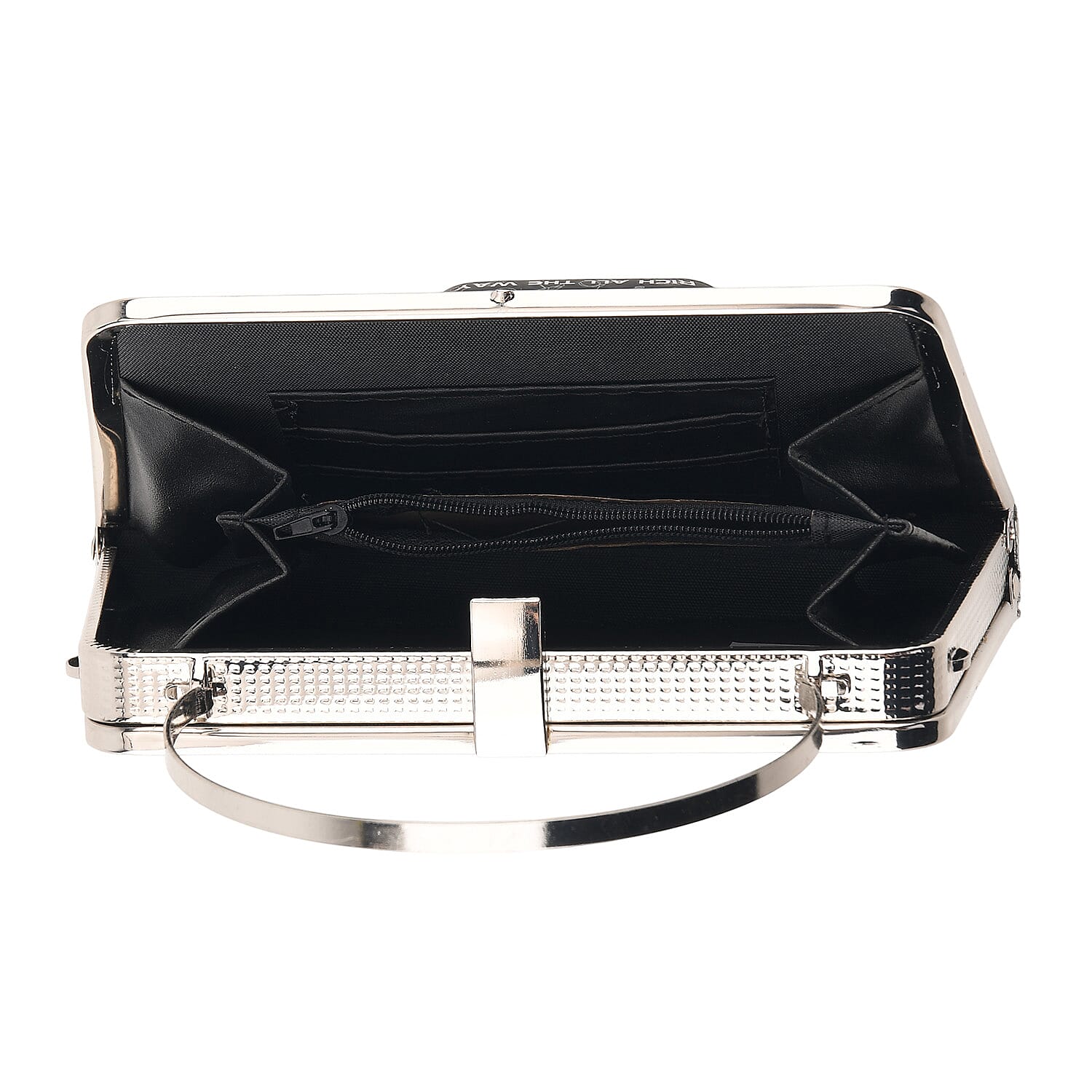 La Marey Silver Floral Pattern Crystal Evening Clutch Bag