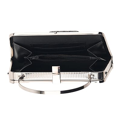 La Marey Silver Floral Pattern Crystal Evening Clutch Bag