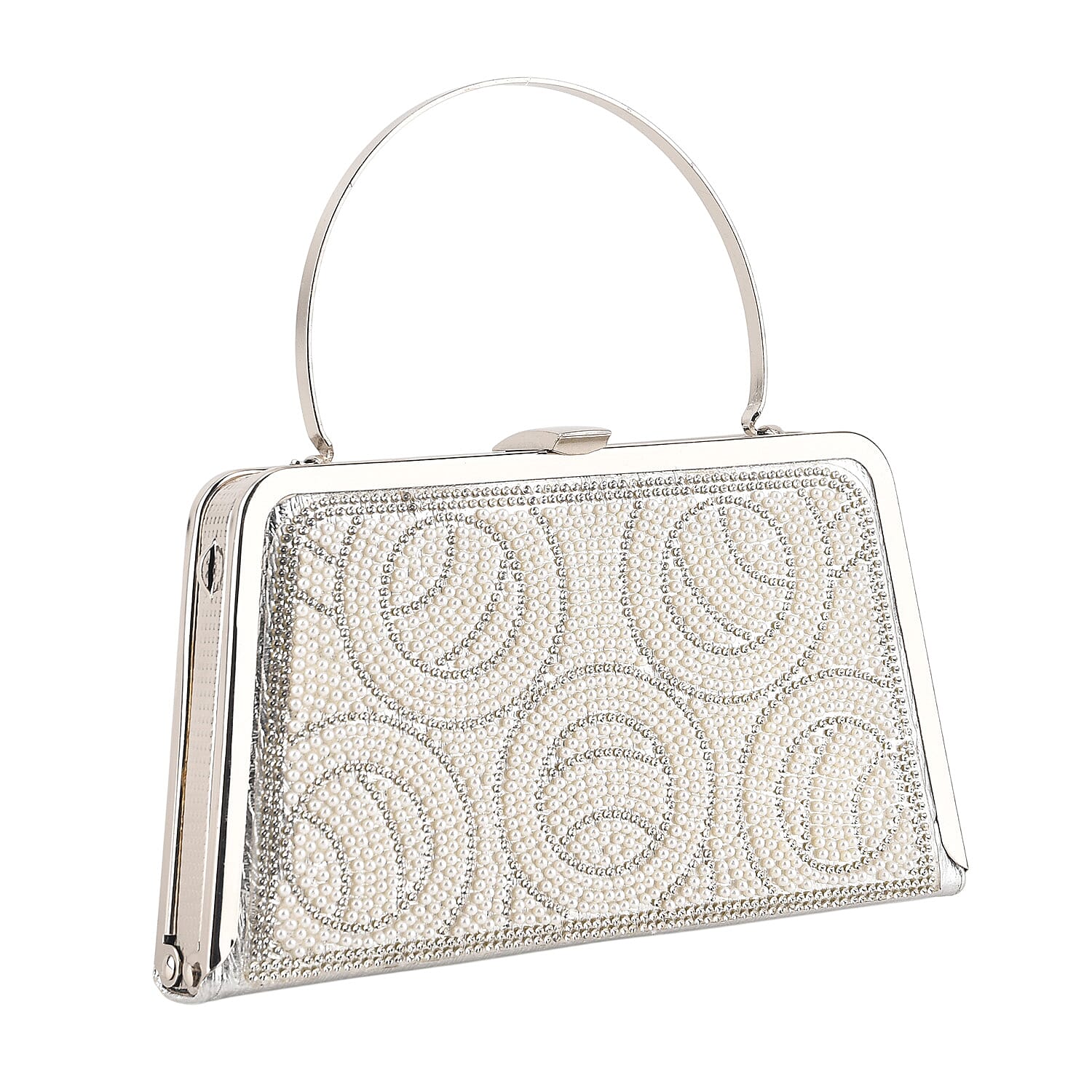 La Marey Silver Floral Pattern Crystal Evening Clutch Bag
