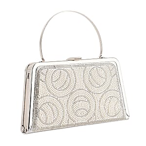 La Marey Silver Floral Pattern Crystal Evening Clutch Bag