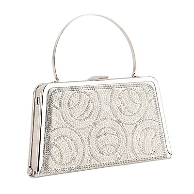 La Marey Silver Floral Pattern Crystal Evening Clutch Bag