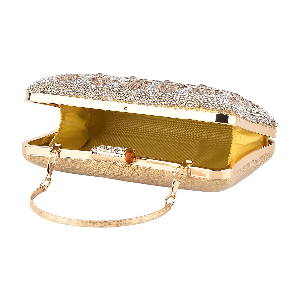 La Marey Golden Floral Pattern Crystal Crossbody Bag with Chain Strap image number 2