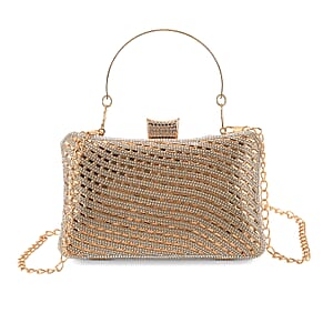 La Marey Golden Wavy Pattern Crystal Crossbody Bag with Chain Strap