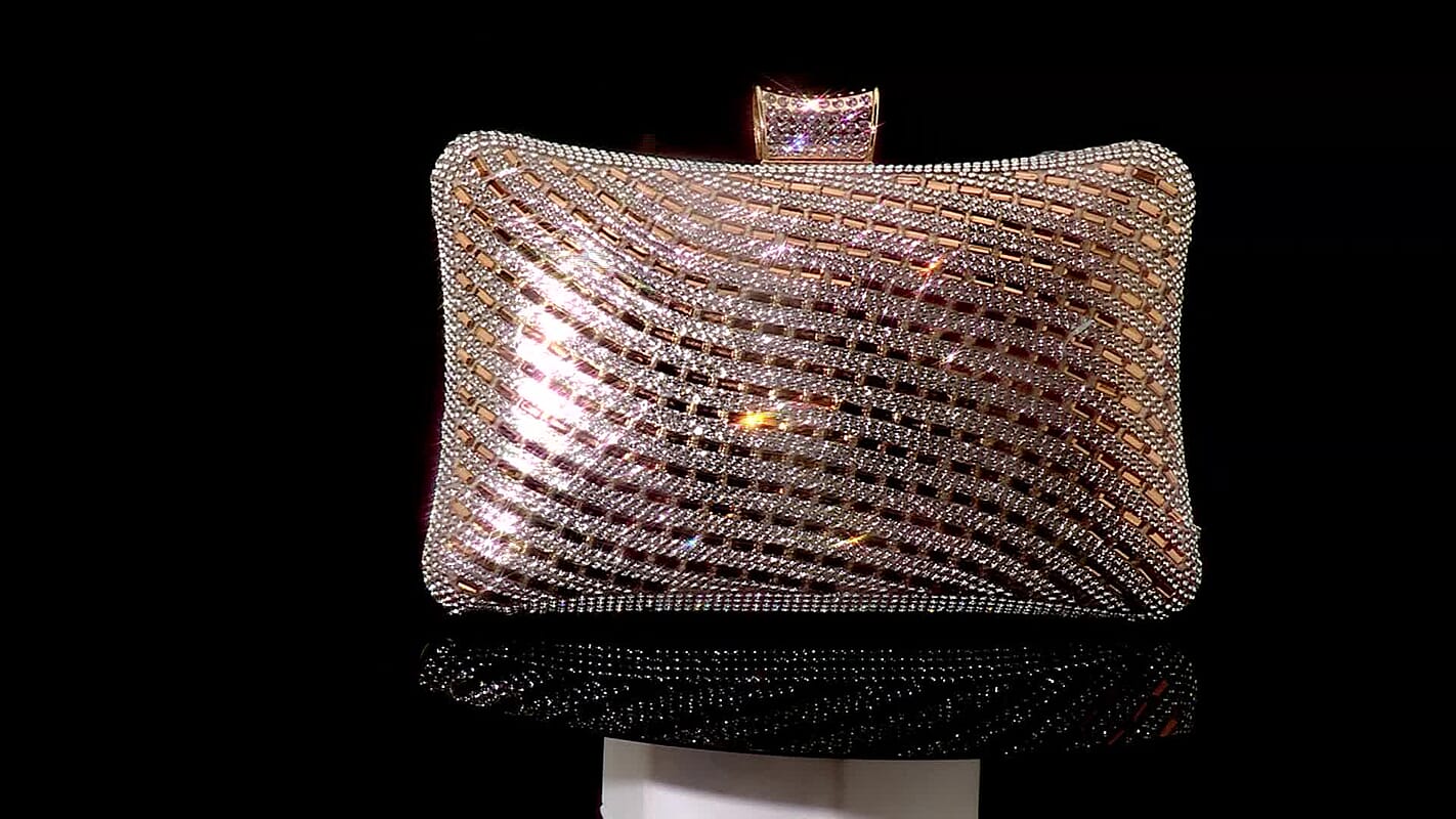 La Marey Golden Floral Pattern Crystal Crossbody Bag (7.68"x4.33"x2.76") with Chain Strap