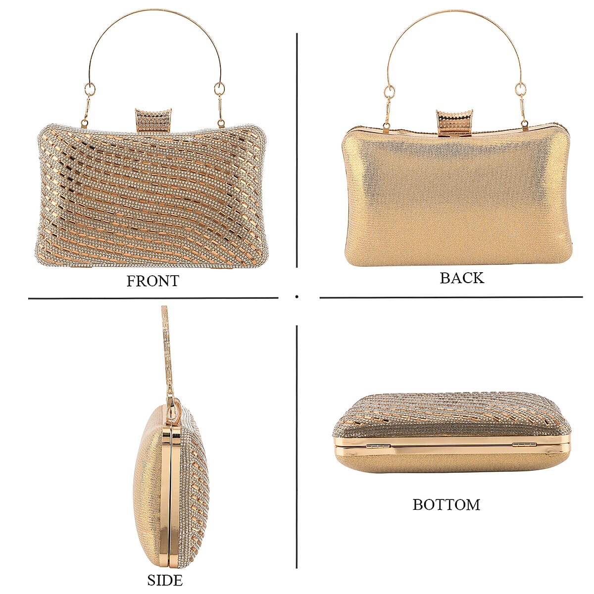 La Marey Golden Wavy Pattern Crystal Crossbody Bag with Chain Strap image number 1