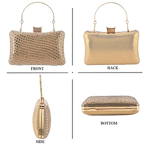 La Marey Golden Wavy Pattern Crystal Crossbody Bag with Chain Strap