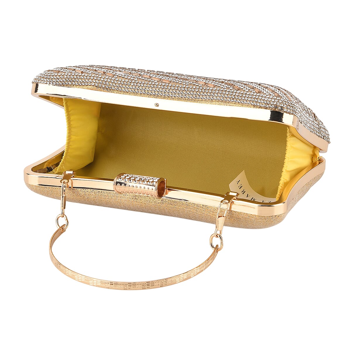 La Marey Golden Wavy Pattern Crystal Crossbody Bag with Chain Strap image number 2