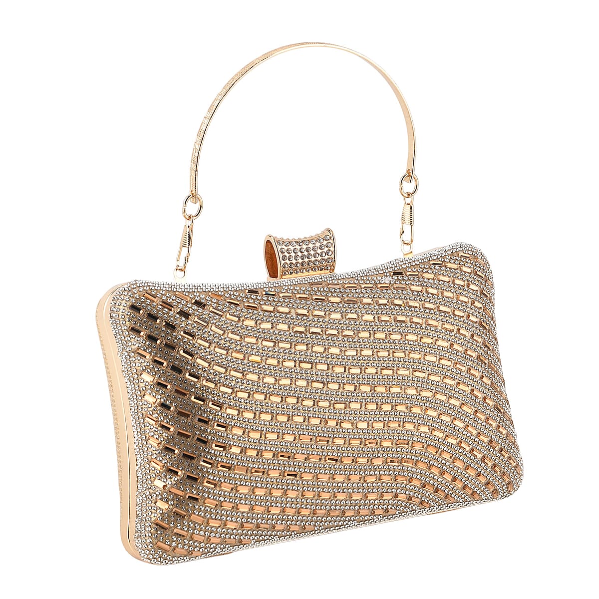 La Marey Golden Wavy Pattern Crystal Crossbody Bag with Chain Strap image number 3