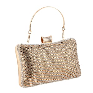 La Marey Golden Wavy Pattern Crystal Crossbody Bag with Chain Strap