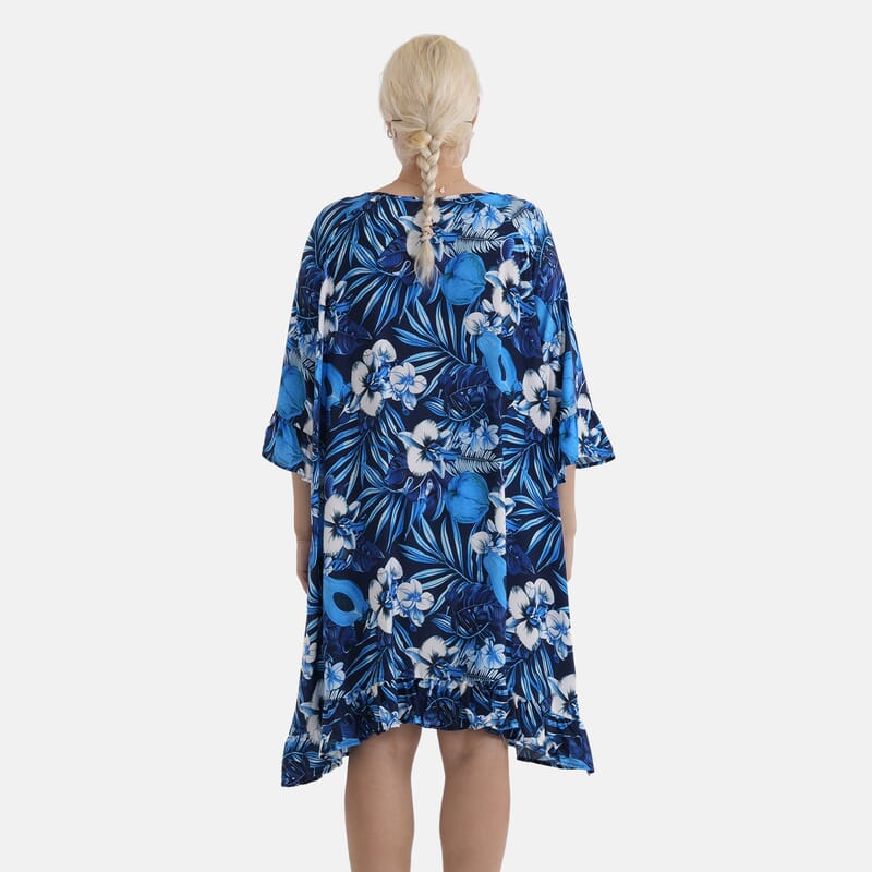 La Marey Blue Dress/Tunic with Tassel Neck Tie- One Size Fits Most