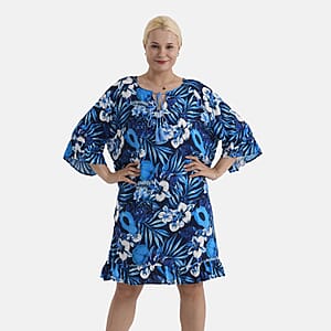 La Marey Blue Dress/Tunic with Tassel Neck Tie- One Size Fits Most