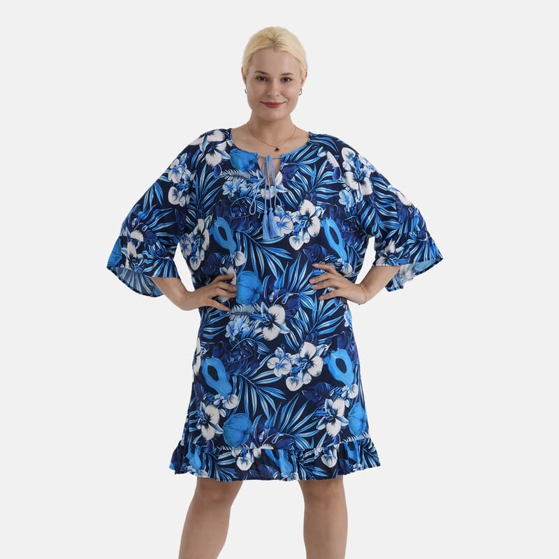 La Marey Blue Dress/Tunic with Tassel Neck Tie- One Size Fits Most