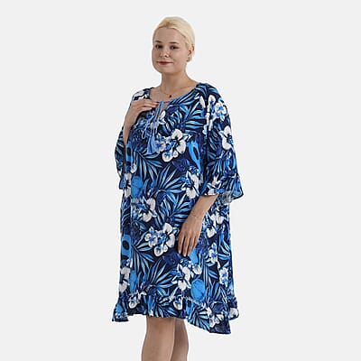 La Marey Blue Dress/Tunic with Tassel Neck Tie- One Size Fits Most